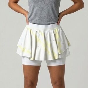Lululemon Court Rival High Rise Skirt White Electric Lemon Tennis Skort Size 10
